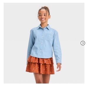 Girl’s Light Wash Long Sleeve Button Down Woven Top/Shirt Size XL-14